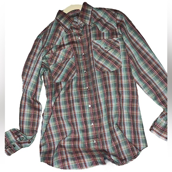 h.i.s Vintage Green Multi Plaid Pearl Snaps Western Shirt Top Women’s Medium - Picture 1 of 10